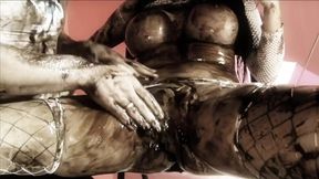 Big-boobed brunette Jodi James gets covered in chocolate to suck and fuck