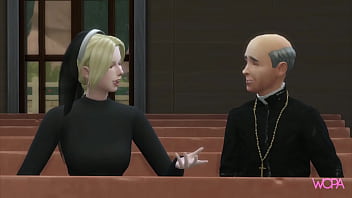 Innocent nun spied priest and then went to suck his dick with great desire