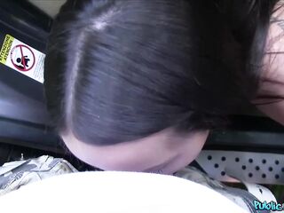 Public Agent - American large melons brunette hair thinks I'm a cab so I pull over a poke my rod in her throat