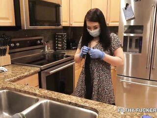 Busty Asian brunette, Mina Moon is working as a cleaning lady and often screwing her employer