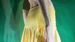 Yellow Micro-skirt with no Underpants Attempt On