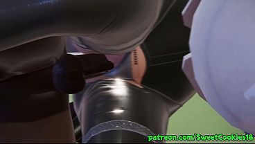 Goth latex girl sucks BBC and gets fucked in the toilet
