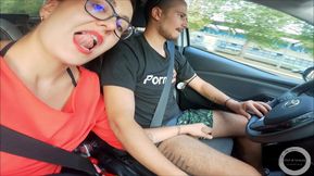 Coming back from the awards I decided to suck Christian's cock while he was driving