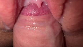 Creamy teen pussy takes an extreme close-up pounding