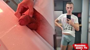 Fat uncut cock long pissing in the washbasin