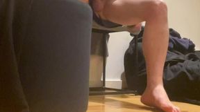 straight roommate caught free-balling and flashing his smooth balls - bulge in shorts