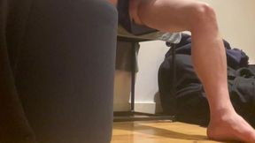 straight roommate caught free-balling and flashing his smooth balls - bulge in shorts