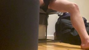 straight roommate caught free-balling and flashing his smooth balls - bulge in shorts