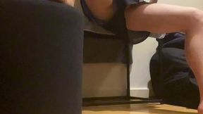 straight roommate caught free-balling and flashing his smooth balls - bulge in shorts