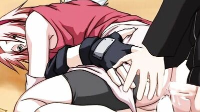 Naruto, Sakura, and Uncensored - Naruto gets creampied by a group of big cocks, while Sakura gets gangbanged by a