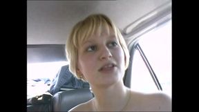 Horny *** with Hairy Pussy Fucked in Car and Cum on Huge Tits by Big Amateur Cock