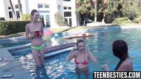 College teens get wild with a foursome by the pool
