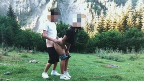 Group mate fucks me in doggy standing position in the mountains