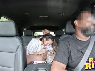 Slender Tiny Brunette hair With Dog Cone Gets Screwed In Pool Ride Share