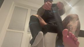 You worship my socked feet then I stand on your chest and spit on you and shove my socked foot in your mouth