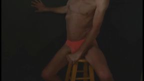 part 2 - down in the dark - groin stretching on the stool with dark background and bright briefs - with the light off
