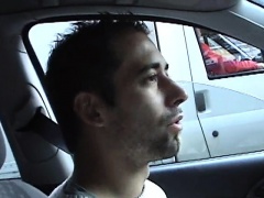Sexy blonde Bree strokes her driver's cock through his pants while on a road trip in Hungary