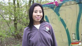 german scout - tiny 43kg half asian teen lore pick up for first time casting fuck