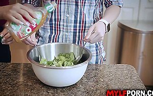 Busty Latina MILF Juliett Russo fucked in the kitchen