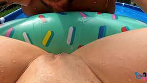 Italian Couple Exchanging Foreplay in the Pool in Front of Neighbors