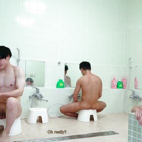 Friends Naked in Public Onsen Bath