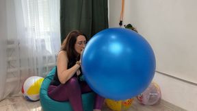 Giant Blue Balloon Explosion! Girl Inflates to the Limit