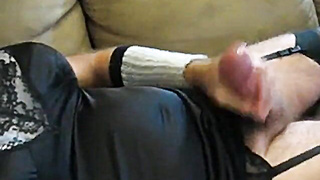 Massive Bone Crossdresser Spunks in Female's Underwear