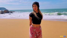 Coached public sex on sunny shores for cash, cum-drenched payoff awaited!