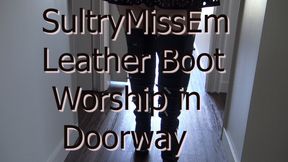 Leather boot worship in doorway