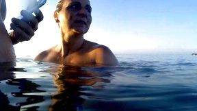 Luna sucks her mouthpiece underwater before getting fucked