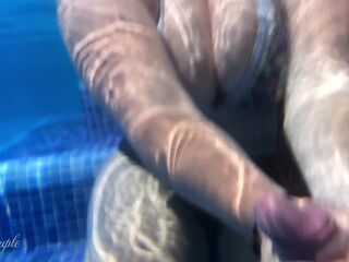 Large melons whore gives ideal tugjob in hotel pool - high risky with jizz flow in pool :P !