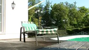 Watching this lush blonde enjoy sensual anal sex by the pool