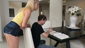 Obsessed with cum blonde Nova Kane gives a blowjob to her stepbrother