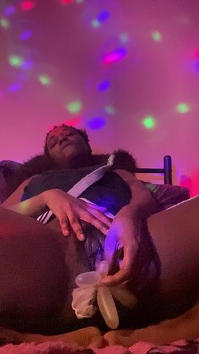 Using a glove to fuck my tight black pussy