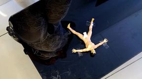 Mini Man Held and Milked in Bondage - Tiny Cock Sucked, Taped to Glass Table, Handjob, Giantess Mael