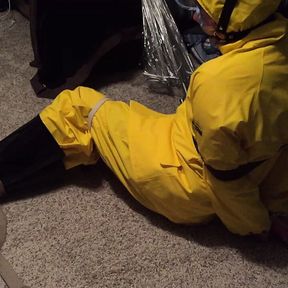 Yellow PVC Rainsuit Self Bondage