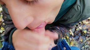 Balls Sucking - Cock Sucking and Cum in Mouth Outside POV