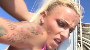 Leggy tattooed wild blonde cowgirl wanna be analfucked on boat