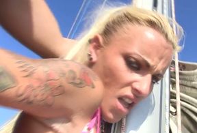 Leggy tattooed wild blonde cowgirl wanna be analfucked on boat