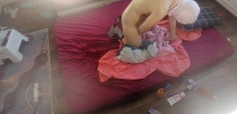 Foreplay in the bedroom with an amateur couple. amateur milf does yoga, hairy pussy, big ass, big tits,