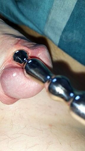 Penis plug after precum and foreskin play