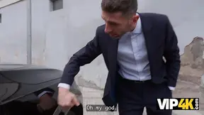 Hot brunette Polish's man's car scratch with her tongue up his ass