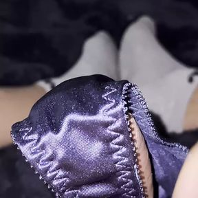 Cum in purple satin gstrings