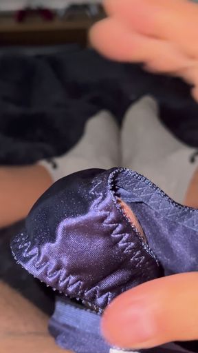 Cum in purple satin gstrings