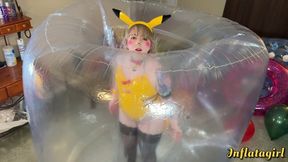 Pika Girl trapped in giant inflatable squeezer - DID predicament bondage - pvc cosplay - inflatable suits - pet play - Inflatagirl
