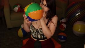 Blowing Beachballs in Spiked Corset Red Leather Pants Heels with ASMR