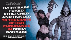 natural hairy armpit dark haired muscled Slave girl is poked and tickled hard in her boobs and belly and pits to the limit of her endurance in BDSM bondage by mechanical mistress
