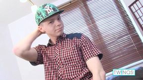 Blonde twink James gets naked to wank his dick until he cums