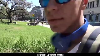 Straight latino lad on his knees sipping penis