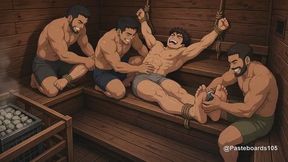 Sauna Bench Bound - Sweat-Slick Muscle Jock Tickled On Armpits And Abs (Anime Bara)